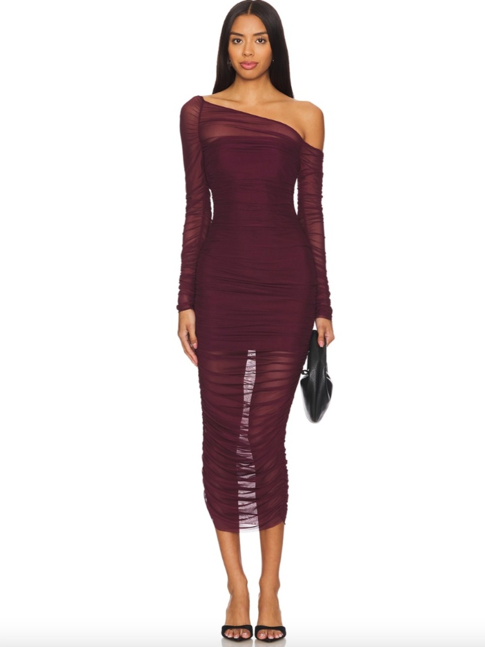 SEROYA Chantae Mesh Burgundy Dress
